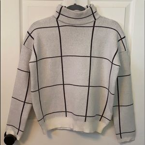 Windowpane, mock neck sweater